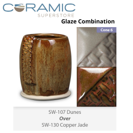 Dunes SW107 over Copper Jade SW130 Stoneware Glaze Combination